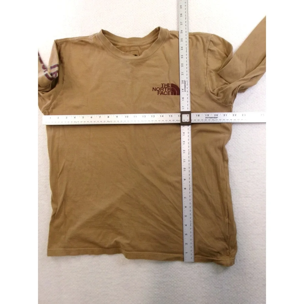 The North Face‎ Long Sleeve T-Shirt Mens L Tan Graphic Logo Sleeve BX70G20